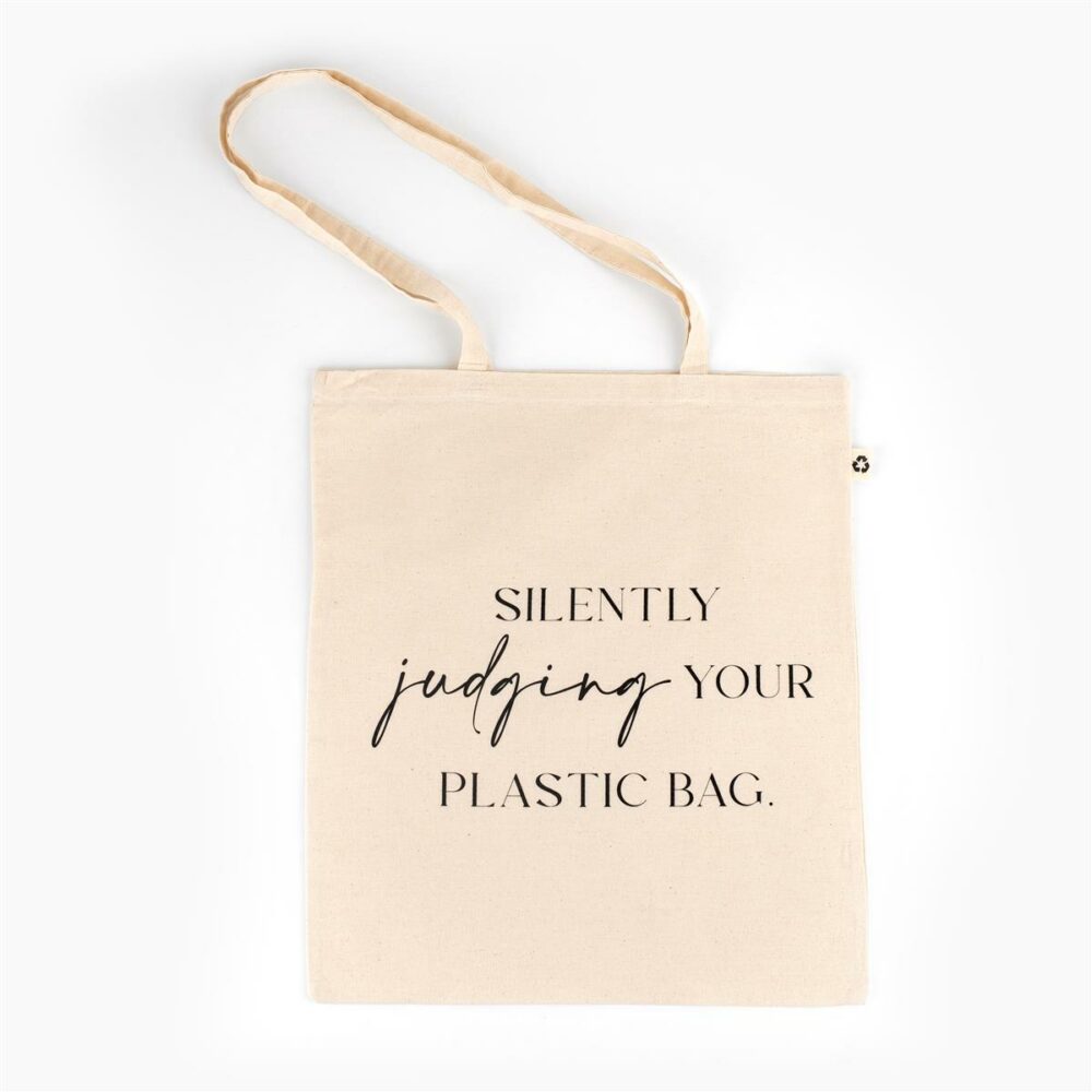Vrečka iz recikliranega bombaža SILENTLY judging YOUR PLASTIC BAG